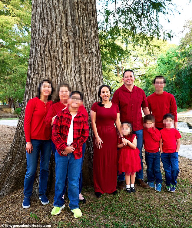 Gonzales posed as a family man in his campaign photo, showing his six children with his wife, Angel Gonzales, who served on the congressman's 2020 campaign as treasurer and custodian of records