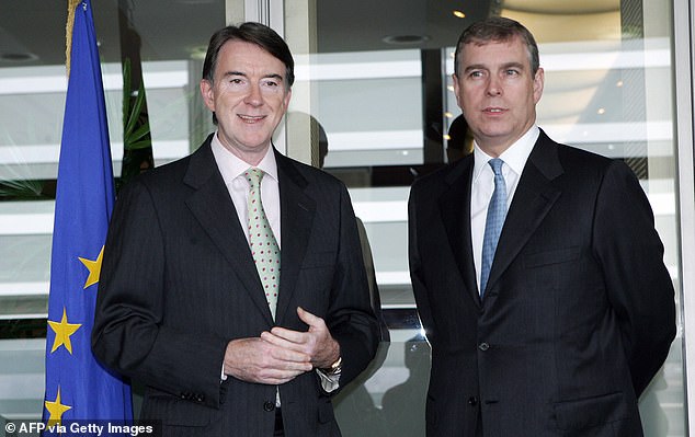 Peter Mandelson (left) and Andrew at the EU Commission's headquarters in Brussels EU in 2007