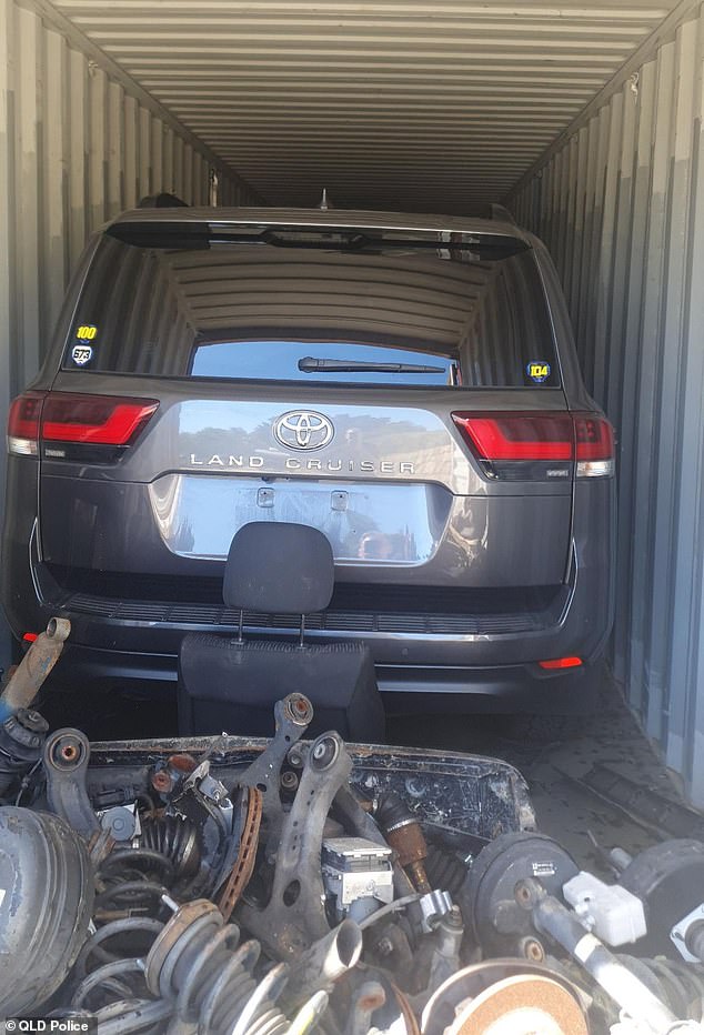 A Toyota Landcruiser was found in a shipping container before it could be sent overseas