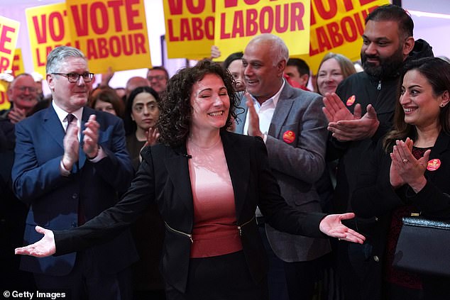 Sir Keir was carefully surrounded by Labour activists, candidate Angeliki Stogia (pictured) and his deputy Lucy Powell inside a leisure centre. Aides insisted he will be meeting ordinary voters on his trip