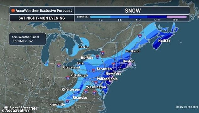 Forecasters said upwards of 20 inches of snow will fall in some areas, with wind gusts reaching over 50mph