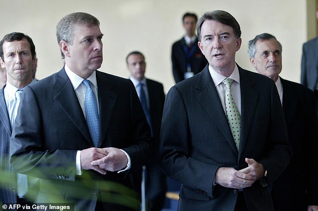 Andrew Mountbatten-Windsor, then the Duke of York, pictured with Lord Mandelson, then the EU's trade commissioner, in Brussels in June 2007