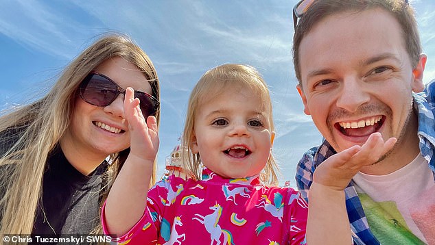 Ms Ableman, pictured with daughter Autumn and father Chris Tuczemskyi, 37