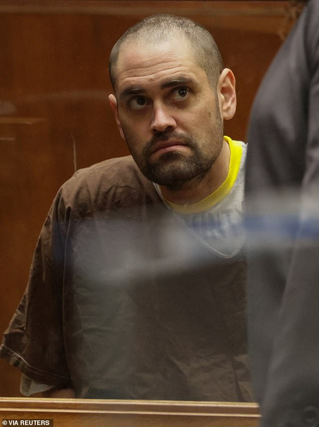 The 32-year-old looked gaunt as he sat hunched over in court on Monday in Los Angeles , California, wearing brown prison garb