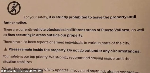 Signs have been posted around the Hotel Amaca resort stating it is 'strictly prohibited to leave the property until further notice'