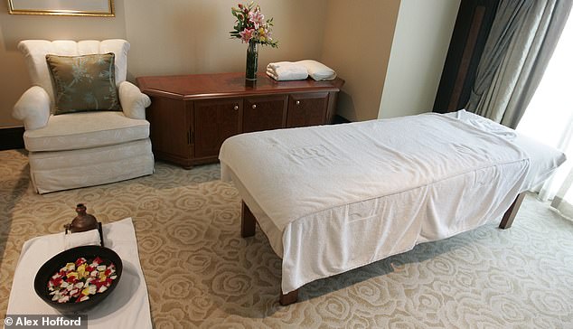 A massage bed with rumpled towels is seen in the 'Kuala Lumpur Suite', a 'presidential' suite in the Shangri-La Hotel in Jakarta shortly after Andrew checked out in 2011