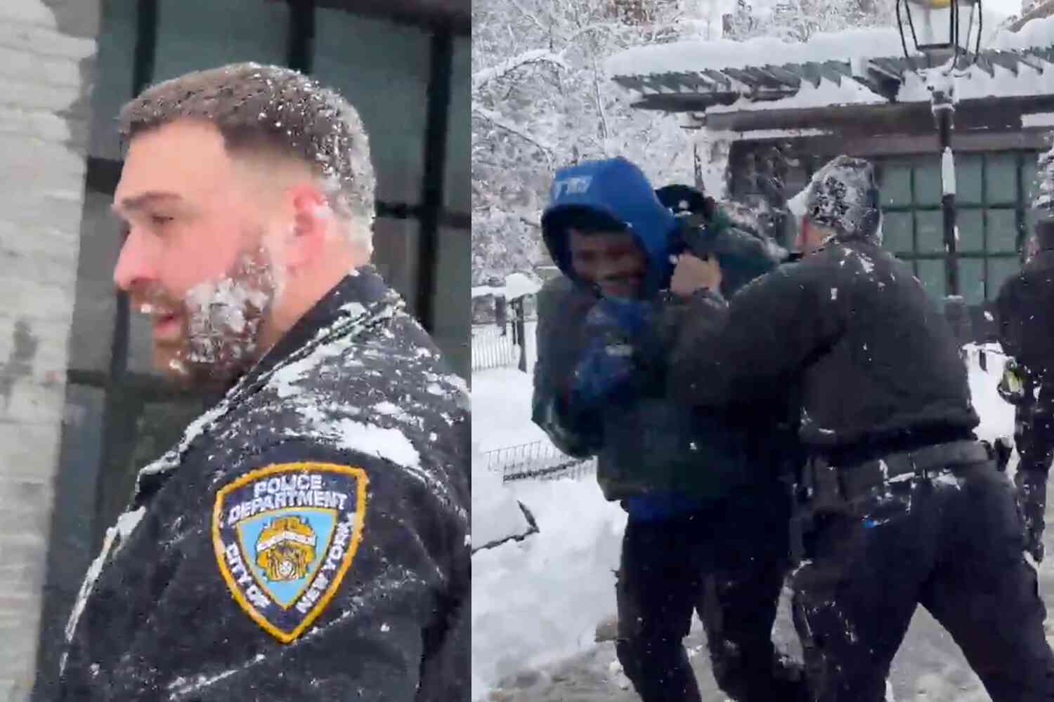 New Yorkers got fresh snow, so the first thing they did was form a mob and pelt NYPD officers with snowballs 😭