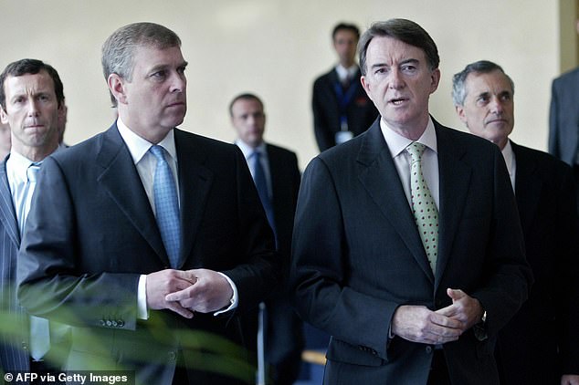 Andrew Mountbatten-Windsor, then the Duke of York, pictured with Lord Mandelson, then the EU's trade commissioner, in Brussels in June 2007