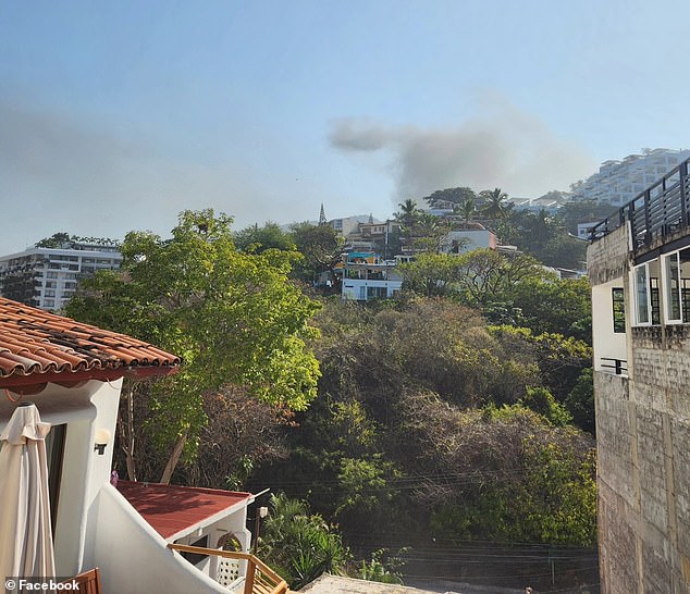 The pair have been hunkering down at the Hotel Amaca resort, where on Sunday they were able to see smoke billowing from car fires started by cartel members after the killing of crime boss Nemesio Rubén Oseguera Cervantes