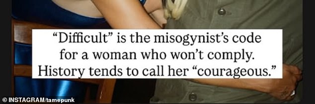 Tame on Thursday morning reposted a message from sex abuse survivor and advocate Harrison James to her Instagram Story - taking a swipe at Albanese