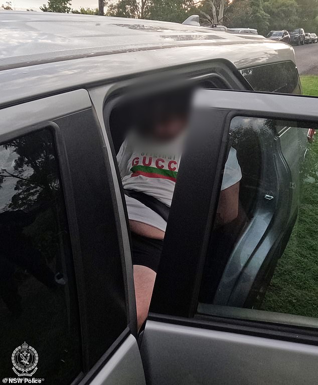 The man arrested at Kenthurst was taken away in a police vehicle