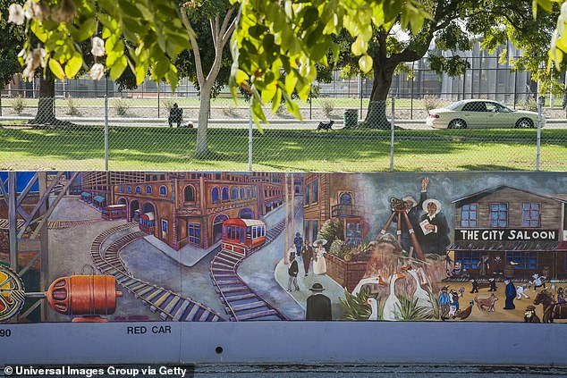 The 2,754 foot piece is a visual representation of the history of Los Angeles beginning in 20,000 BC