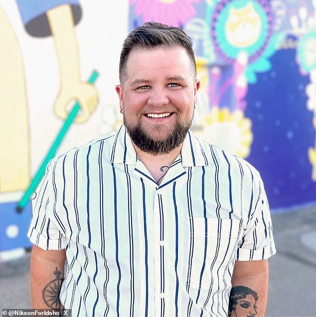 Chair of the Idaho Democratic Queer Caucus Nikson Matthews, pictured above, condemned Pettinger's display and questioned why lawmakers did not remove him from the Statehouse