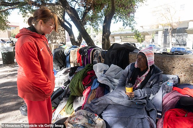 The superhub was initially set to open earlier this year, but has now been pushed back to the summer. Homeless individuals in Houston are pictured above in a photo from January, 2024