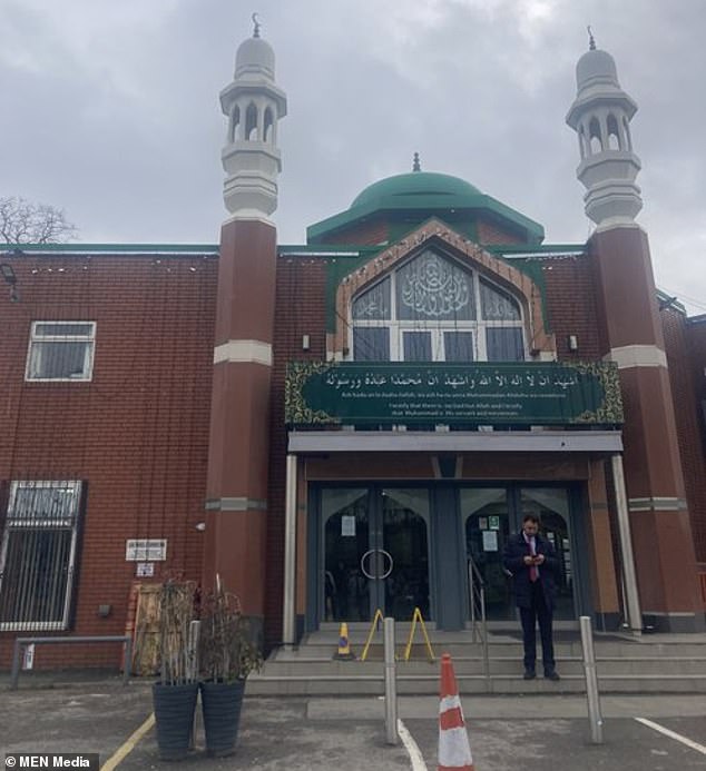 The entrance to Manchester Central Mosque, where police patrols have been increased in the wake of the concerning incident