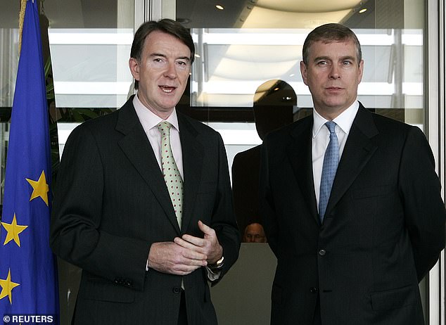 Peter Mandelson (L) with Andrew Mountbatten-Windsor in 2007 at the European Commission headquarters in Brussels