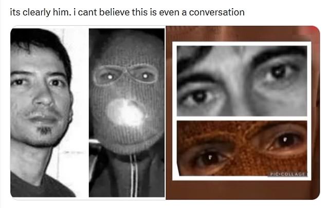 Social media sleuths believed they linked Evans to the case primarily through a picture of an unidentified masked suspect outside Nancy's home on the night she vanished, claiming their eyes matched. An example of an accusatory social media post is pictured