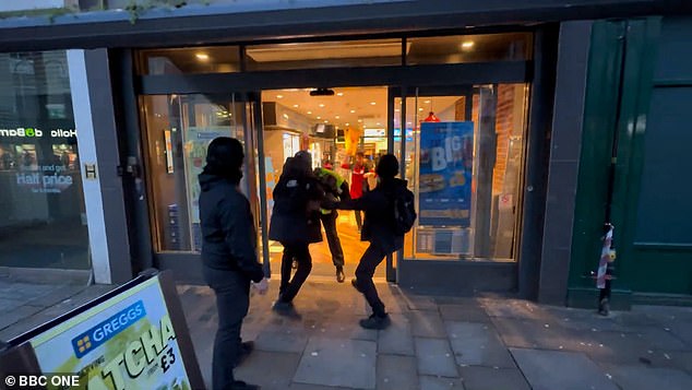 The thief repeatedly kicked and punched the security guard while attempting to grab some baked goods