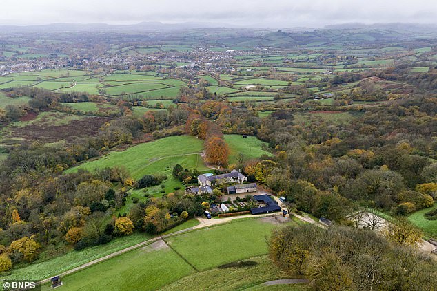 View showing Martin Clunes's house at the bottom and Theo Langton's woodland travellers' site at the middle top of the image