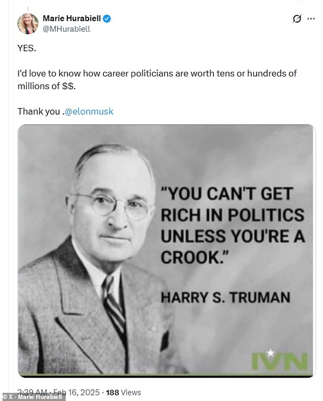 In a post to X last year, Hurabiell appeared to take aim at Pelosi about her alleged involvement in congressional stock trading