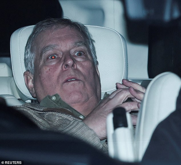 Andrew Mountbatten-Windsor, now 66, was arrested last Thursday on suspicion of misconduct in public office. Pictured leaving Aylsham police station in Norfolk