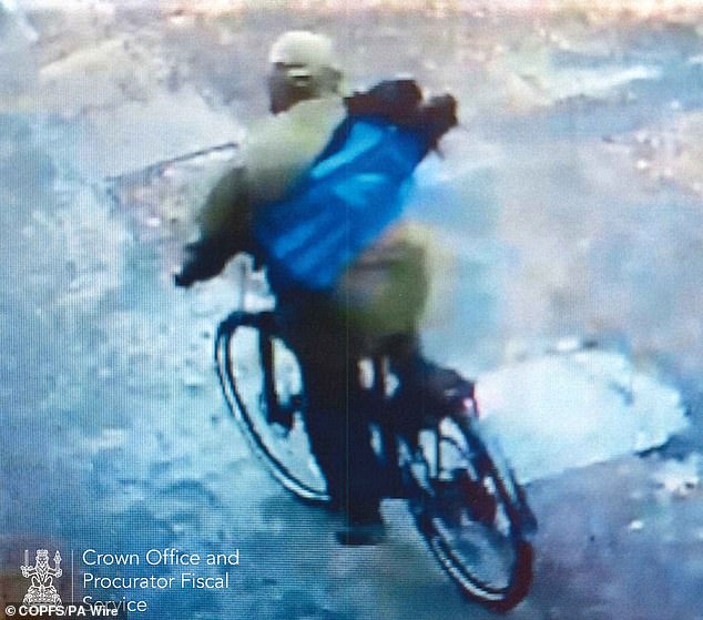 David pictured on his wife Betty's e-bike in CCTV footage showing him hooded and armed leaving the property in Aberfeldy's Crieff Road