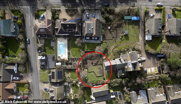 Pictured: An aerial view showing where the new five-bedroom property will be built