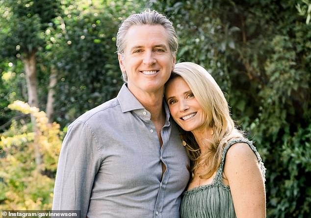 California Governor Gavin Newsom (left) admitted that had a bit of a playboy stage after his 2005 divorce from Kimberly Guilfoyle and his 2008 marriage to Jennifer Siebel Newsom (right), a fellow liberal