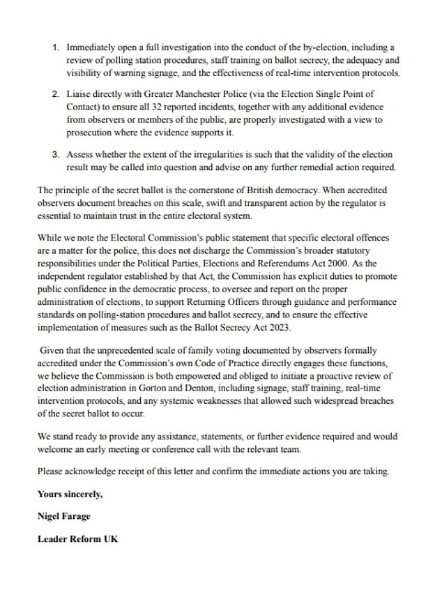 Nigel Farage reported cases to the police and Electoral Commission after election observer group Democracy Volunteers warned it had witnessed 'concerningly high levels' of family voting