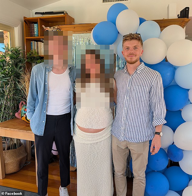 Daniel Stevens, 24, is pictured at his sister's baby shower. He has been charged with the kidnap and murder of Chris Baghsarian, 85