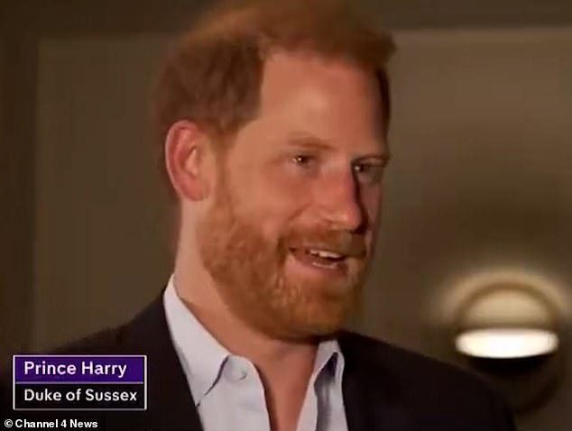 Prince Harry laughs off the 'stuff in the news' during interview about Gaza aid after journalist said Duke 'didn't wish to talk about his family or Andrew'