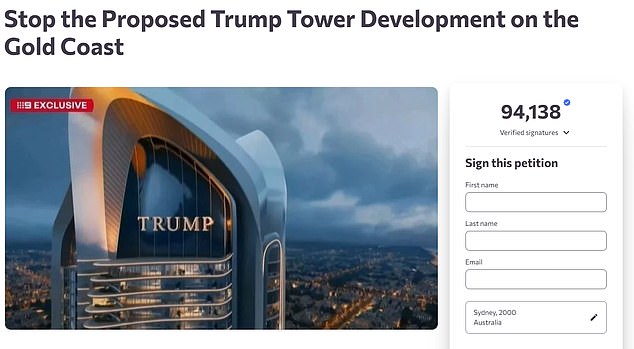 More than 90,000 people had signed a petition urging the Gold Coast City Council to block the project as of Friday evening