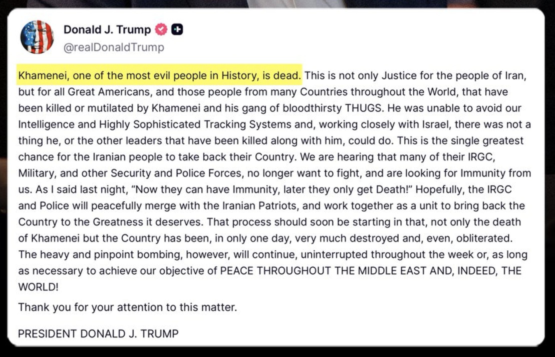 President Trump Confirms Khamenei Is DEAD — Plus 40 Top Regime Members!