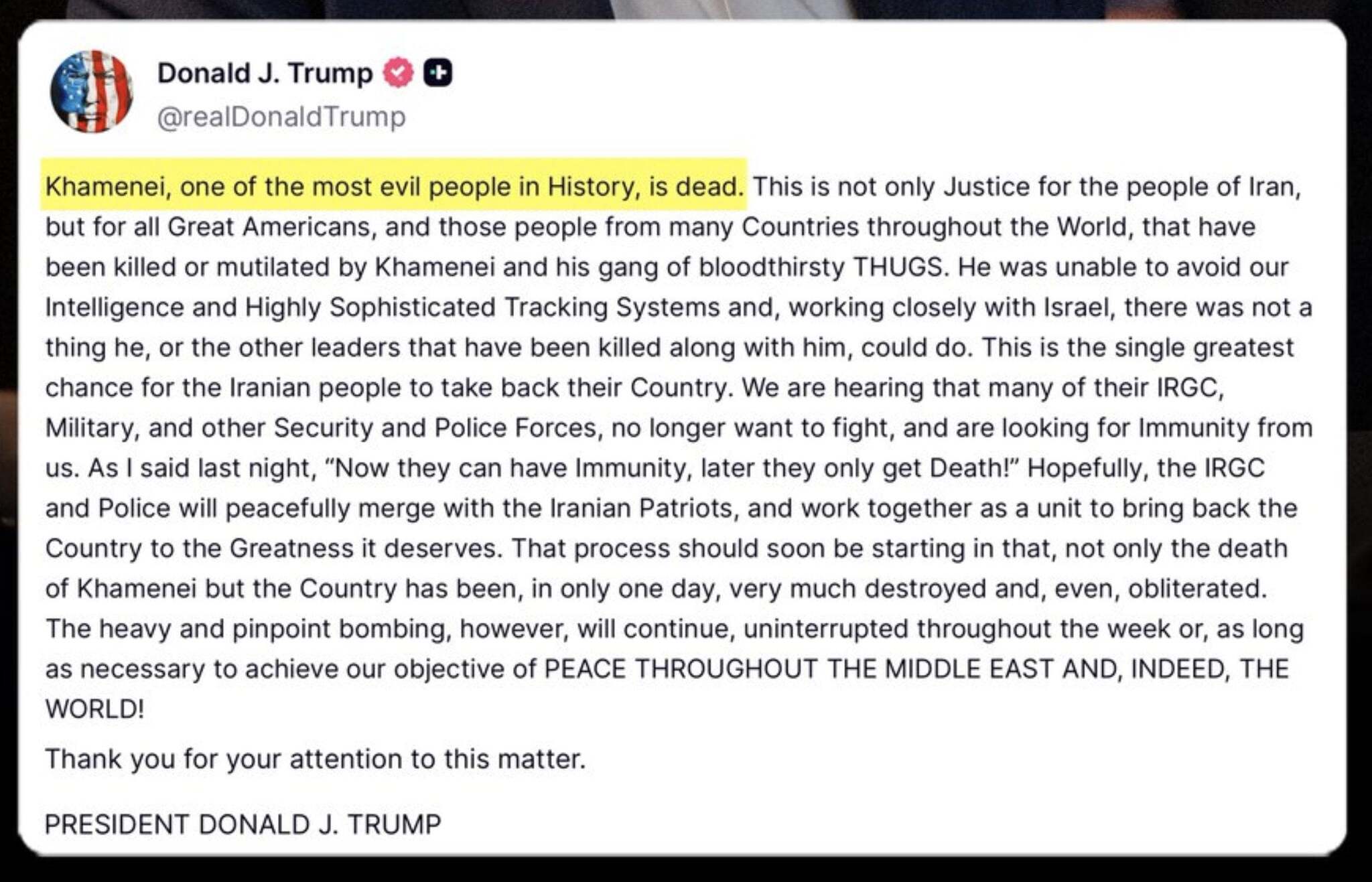 President Trump Confirms Khamenei Is DEAD — Plus 40 Top Regime Members!