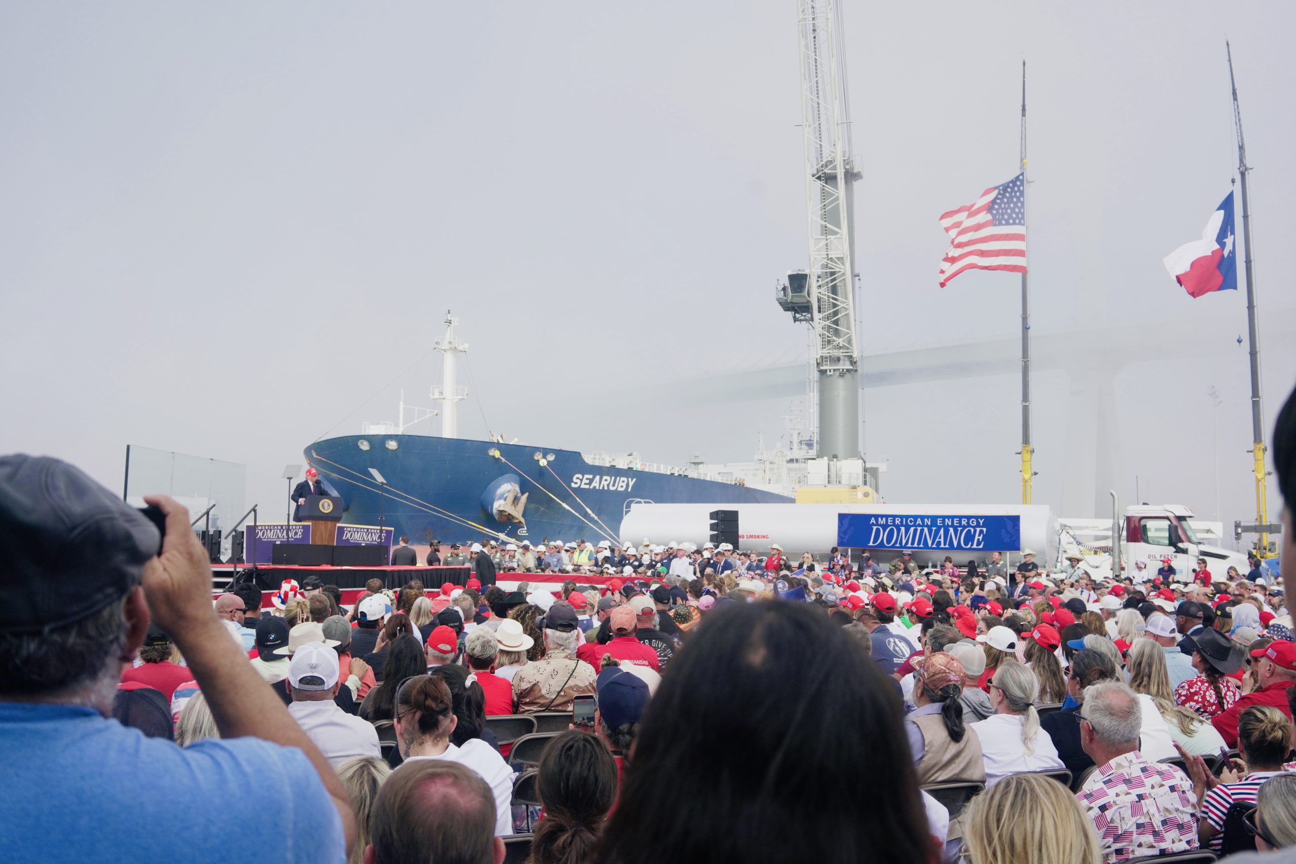 President Trump delivers remarks at a port in Corpus Christi, Texas, on Friday, Feb. 27, 2026.(Thomas Catenacci/Washington Free Beacon).