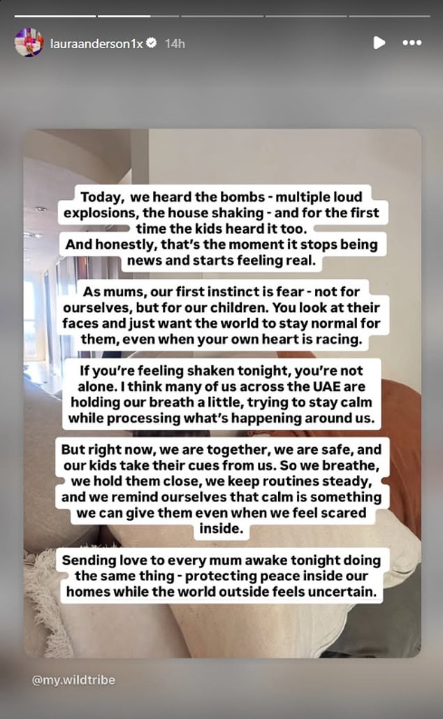 Laura Anderson, 36, who landed in the early hours of Saturday with her two-year-old daughter wrote on social media her fears