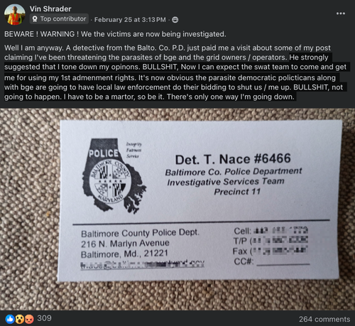 "Tone Down My Opinions": Police Visit Maryland Man Over Facebook Rage Posts About Soaring Power Bill