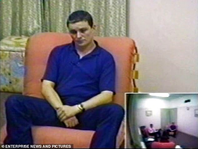 Ms Bryan, who is Huntley's only child, said: 'Being his daughter has been a heavy burden. It felt like I could breathe again'. Pictured: Huntley being interviewed by police in August 2002 after the schoolgirls went missing
