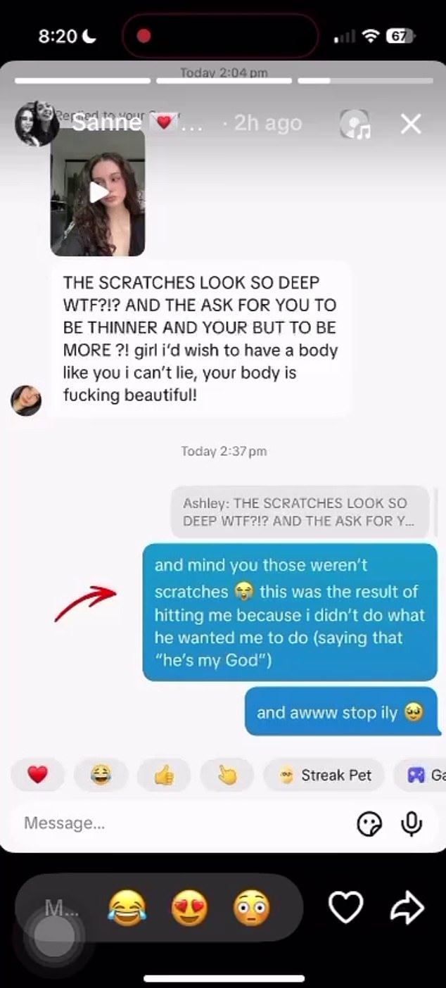 Ms van Ooijen wrote of the bruised bottom picture: 'And mind you, those weren't scratches [crying emoji] this is the result of hitting me because i didn't do what he wanted me to do. (saying that "he's my God)"'