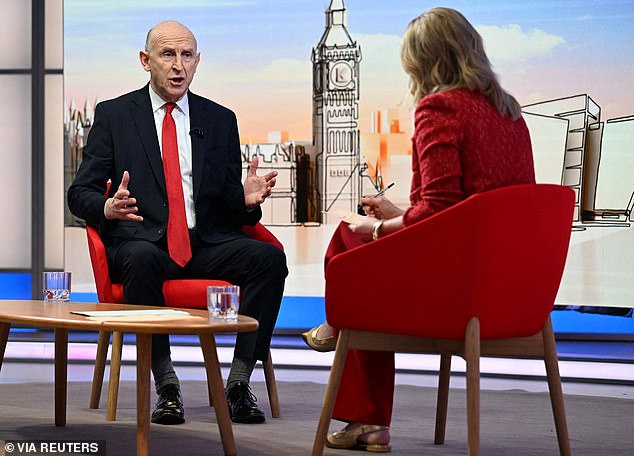 Mr Healey instead only pointed to how Britain 'played no part' in the strikes on Iran and said it was up to America to 'set out the legal basis of the action that it took'