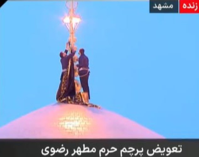 A black banner of warning an revenge was raised over the Imam Reza Shrine in Mashhad
