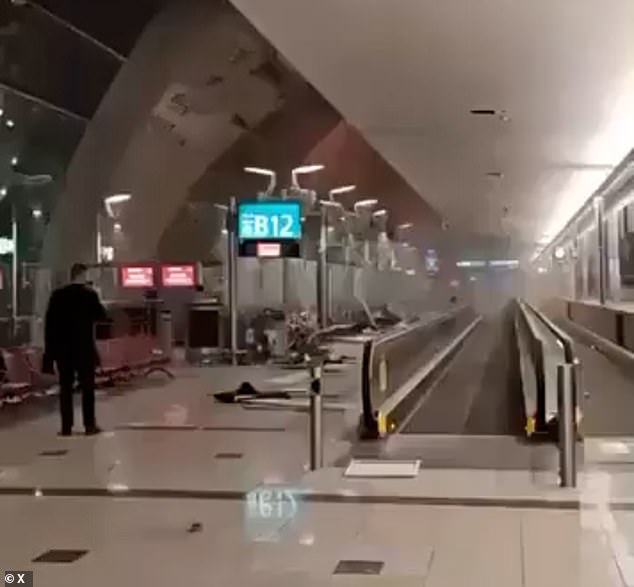 Dubai International aiport suffered minor damage at the weekend (pictured)