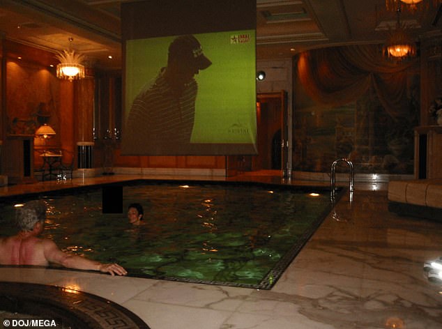 The Emperor Suite includes a private pool and jacuzzi, as reflected in the photo set released in the Justice Department files