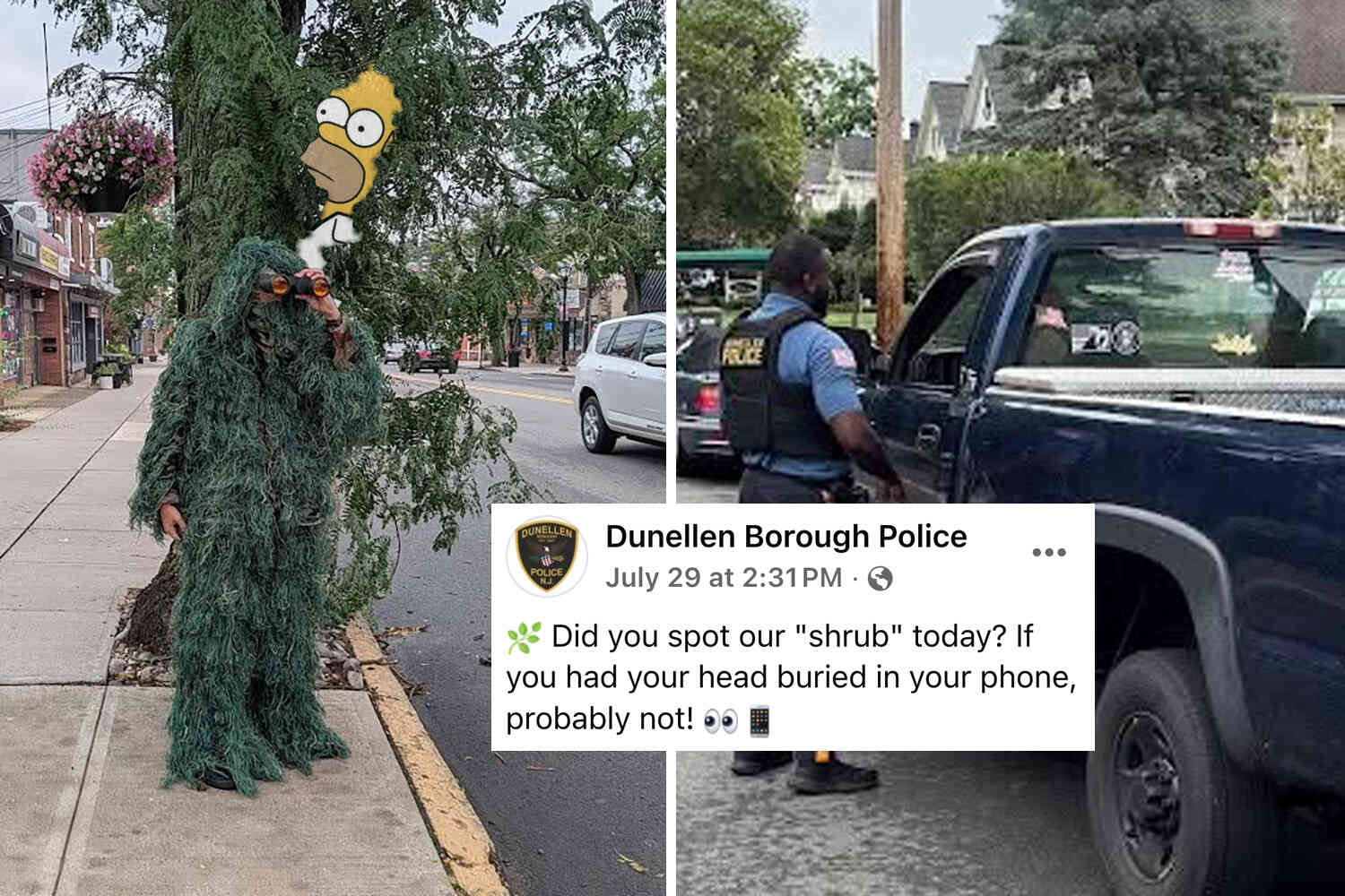 A New Jersey police department is disguising an officer as a shrub to catch distracted drivers