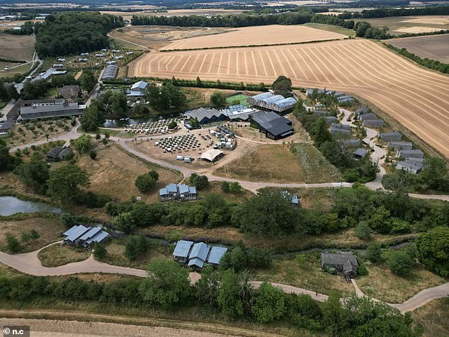 Soho Farmhouse is just about managing to maintain some green grass, despite being surrounded by thoroughly yellowed fields