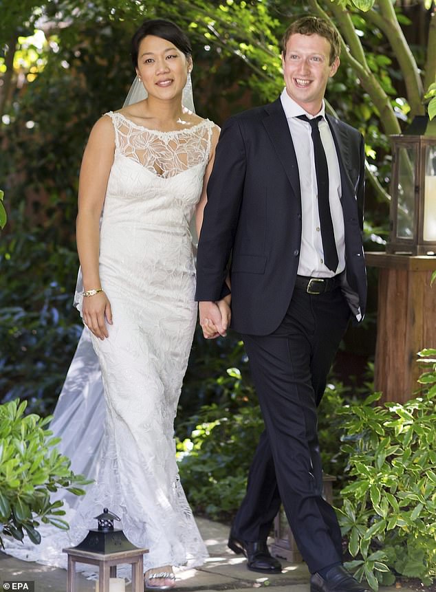 Mark Zuckerberg and Priscilla Chan during their wedding at Zuckerberg's home in Palo Alto, California, USA, May 19, 2012