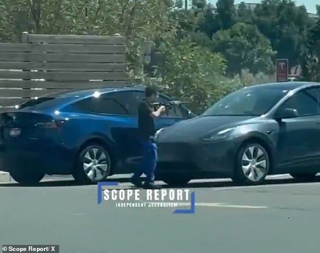 The gunman, who appeared to be a young white male, had been seen exiting a white vehicle at the restaurant drive thru, before walking through the parking lot and firing into a Tesla. Officials said Saturday evening that the gunman turned the gun on himself