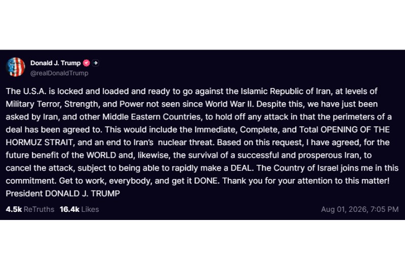 President Donald Trump Truth Social post