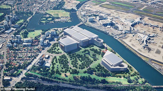 An artist's impression of the green space after its transformation into a giant AI data centre complex