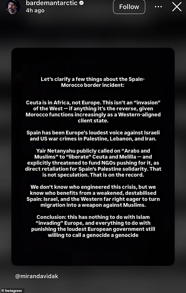 The post claims Israel and the 'Western far-right' benefit from a 'destabilized Spain'